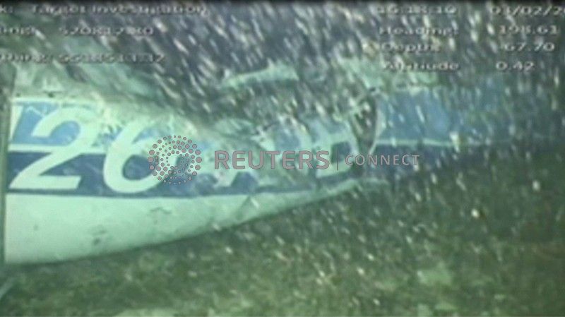 The wreckage of the missing aircraft carrying soccer player Emiliano Sala is seen on the seabed near Guernsey